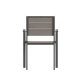 English Elm Commercial Grade Commercial Grade Patio Chair with Arms, Stackable Side Chair with Faux Teak Poly Slats and Metal Frame, /