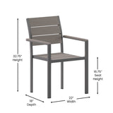 English Elm Commercial Grade Commercial Grade Patio Chair with Arms, Stackable Side Chair with Faux Teak Poly Slats and Metal Frame, /