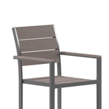 English Elm Commercial Grade Commercial Grade Patio Chair with Arms, Stackable Side Chair with Faux Teak Poly Slats and Metal Frame, /