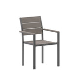 English Elm Commercial Grade Commercial Grade Patio Chair with Arms, Stackable Side Chair with Faux Teak Poly Slats and Metal Frame, /