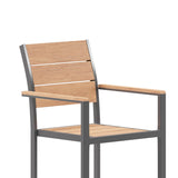 English Elm Commercial Grade Commercial Grade Patio Chair with Arms, Stackable Side Chair with Faux Teak Poly Slats and Metal Frame, /Gray