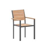 English Elm Commercial Grade Commercial Grade Patio Chair with Arms, Stackable Side Chair with Faux Teak Poly Slats and Metal Frame, /Gray