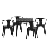 English Elm Commercial Grade Commercial 5 Piece Indoor-Outdoor Table and Chairs, 31.5" Square Table with Poly Resin Top, 4 Metal Chairs with Poly Resin Seats,