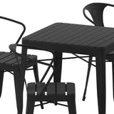 English Elm Commercial Grade Commercial 5 Piece Indoor-Outdoor Table and Chairs, 31.5" Square Table with Poly Resin Top, 4 Metal Chairs with Poly Resin Seats,