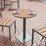 English Elm Commercial Grade Commercial Grade Round 24" Table with Faux Teak Poly Slats and Steel Frame, /Gray