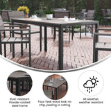 English Elm Commercial Grade Commercial Grade Outdoor Dining Table 55" x 31" with Faux Teak Poly Slats and Metal Frame, /