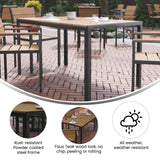 English Elm Commercial Grade Commercial Grade Outdoor Dining Table 55" x 31" with Faux Teak Poly Slats and Metal Frame, /Gray