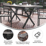 English Elm Commercial Grade Commercial Grade X-Frame Outdoor Dining Table 59" x 35.5" with Faux Teak Poly Slats and Metal Frame, /