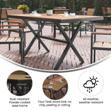 English Elm Commercial Grade Commercial Grade X-Frame Outdoor Dining Table 59" x 35.5" with Faux Teak Poly Slats and Metal Frame, /Gray