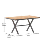 English Elm Commercial Grade Commercial Grade X-Frame Outdoor Dining Table 59" x 35.5" with Faux Teak Poly Slats and Metal Frame, /Gray