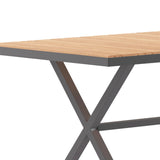 English Elm Commercial Grade Commercial Grade X-Frame Outdoor Dining Table 59" x 35.5" with Faux Teak Poly Slats and Metal Frame, /Gray