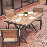 English Elm Commercial Grade Commercial Grade X-Frame Outdoor Dining Table 59" x 35.5" with Faux Teak Poly Slats and Metal Frame, /Gray