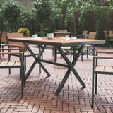 English Elm Commercial Grade Commercial Grade X-Frame Outdoor Dining Table 59" x 35.5" with Faux Teak Poly Slats and Metal Frame, /Gray