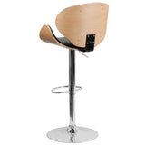 English Elm Bentwood Adjustable Height Barstool with Curved Back and Vinyl Seat