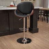 English Elm Bentwood Adjustable Height Barstool with Curved Back and Vinyl Seat