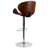 English Elm Bentwood Adjustable Height Barstool with Curved Back and Vinyl Seat