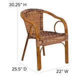 English Elm Commercial Grade Cadiz Series Burning Rattan Restaurant Patio Chair with Dark Red Bamboo-Aluminum Frame