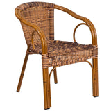 English Elm Commercial Grade Cadiz Series Burning Rattan Restaurant Patio Chair with Dark Red Bamboo-Aluminum Frame