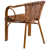 English Elm Commercial Grade Cadiz Series Burning Rattan Restaurant Patio Chair with Dark Red Bamboo-Aluminum Frame