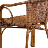 English Elm Commercial Grade Cadiz Series Burning Rattan Restaurant Patio Chair with Dark Red Bamboo-Aluminum Frame