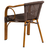 English Elm Commercial Grade Cadiz Series Dark Rattan Restaurant Patio Chair with Red Bamboo-Aluminum Frame