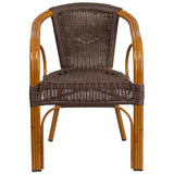 English Elm Commercial Grade Cadiz Series Dark Rattan Restaurant Patio Chair with Red Bamboo-Aluminum Frame