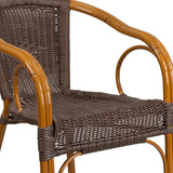 English Elm Commercial Grade Cadiz Series Dark Rattan Restaurant Patio Chair with Red Bamboo-Aluminum Frame