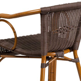 English Elm Commercial Grade Cadiz Series Dark Rattan Restaurant Patio Chair with Red Bamboo-Aluminum Frame