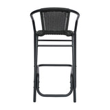 English Elm Commercial Grade Commercial Grade Indoor-Outdoor PE Rattan Restaurant Barstool with Aluminum Frame and Footrest