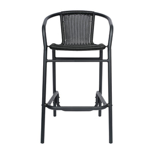 English Elm Commercial Grade Commercial Grade Indoor-Outdoor PE Rattan Restaurant Barstool with Aluminum Frame and Footrest