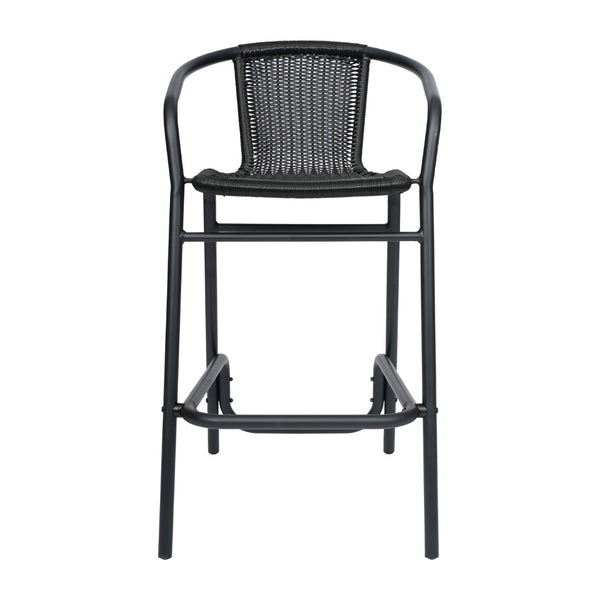 English Elm Commercial Grade Commercial Grade Indoor-Outdoor PE Rattan Restaurant Barstool with Aluminum Frame and Footrest