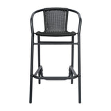 English Elm Commercial Grade Commercial Grade Indoor-Outdoor PE Rattan Restaurant Barstool with Aluminum Frame and Footrest