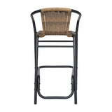 English Elm Commercial Grade Commercial Grade Indoor-Outdoor PE Rattan Restaurant Barstool with Black Aluminum Frame and Footrest