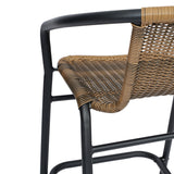 English Elm Commercial Grade Commercial Grade Indoor-Outdoor PE Rattan Restaurant Barstool with Black Aluminum Frame and Footrest