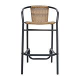 English Elm Commercial Grade Commercial Grade Indoor-Outdoor PE Rattan Restaurant Barstool with Black Aluminum Frame and Footrest