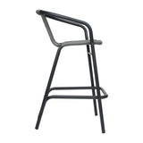 English Elm Commercial Grade Commercial Grade Indoor-Outdoor PE Rattan Restaurant Barstool with Black Aluminum Frame and Footrest