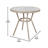 English Elm Commercial Grade Indoor/Outdoor Commercial French Bistro 31.5" Table, /White Textilene, Glass Top, Bamboo Print Aluminum Frame in Light Natural