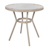 English Elm Commercial Grade Indoor/Outdoor Commercial French Bistro 31.5" Table, /White Textilene, Glass Top, Bamboo Print Aluminum Frame in Light Natural