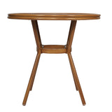 English Elm Commercial Grade Indoor/Outdoor Commercial French Bistro 31.5" Table, Navy and White PE Rattan, Glass Top, Bamboo Print Aluminum Frame in Natural