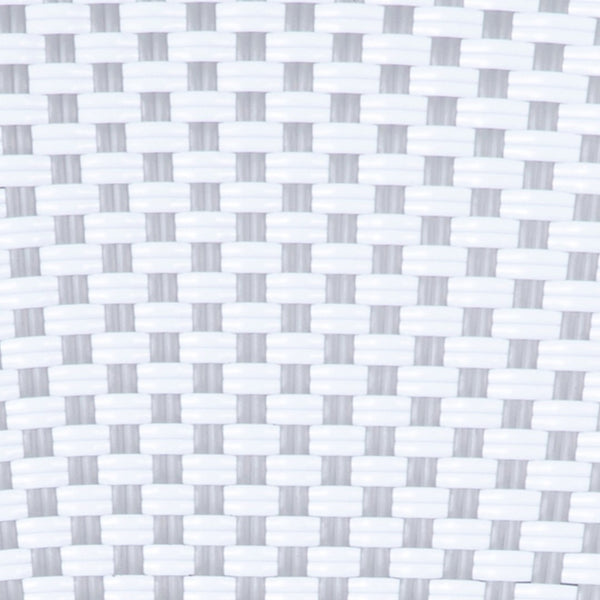 English Elm Commercial Grade Indoor/Outdoor Commercial French Bistro 31.5" Table, White and PE Rattan, Glass Top with 4 Stack Chairs - Natural Frame