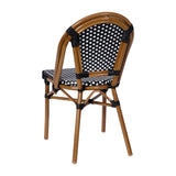 English Elm Commercial Grade Indoor/Outdoor Commercial French Bistro Stacking Chair, and White PE Rattan Back and Seat, Bamboo Print Aluminum Frame in Natural