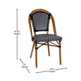 English Elm Commercial Grade Indoor/Outdoor Commercial French Bistro Stacking Chair, and White PE Rattan Back and Seat, Bamboo Print Aluminum Frame in Natural