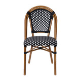 English Elm Commercial Grade Indoor/Outdoor Commercial French Bistro Stacking Chair, and White PE Rattan Back and Seat, Bamboo Print Aluminum Frame in Natural