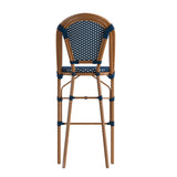 English Elm Commercial Grade Stackable Indoor/Outdoor French Bistro 30" High Barstool, Commercial Grade, Navy/White and Bamboo Finish