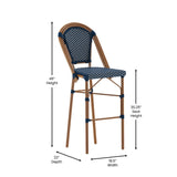 English Elm Commercial Grade Stackable Indoor/Outdoor French Bistro 30" High Barstool, Commercial Grade, Navy/White and Bamboo Finish