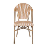 English Elm Commercial Grade Indoor/Outdoor Commercial French Bistro Stacking Chair, Natural/ PE Rattan Back and Seat, Bamboo Print Aluminum Frame in Light Natural