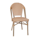 English Elm Commercial Grade Indoor/Outdoor Commercial French Bistro Stacking Chair, Natural/ PE Rattan Back and Seat, Bamboo Print Aluminum Frame in Light Natural