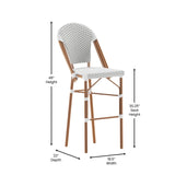 English Elm Commercial Grade Stackable Indoor/Outdoor French Bistro 30" High Barstool, Commercial Grade, White/ and Bamboo Finish