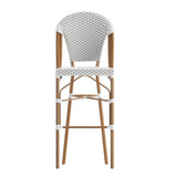 English Elm Commercial Grade Stackable Indoor/Outdoor French Bistro 30" High Barstool, Commercial Grade, White/ and Bamboo Finish