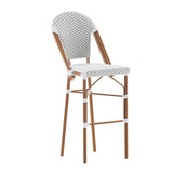 English Elm Commercial Grade Stackable Indoor/Outdoor French Bistro 30" High Barstool, Commercial Grade, White/ and Bamboo Finish